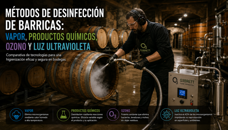 Métodos de desinfección de barricas: vapor, productos químicos, ozono y luz ultravioleta